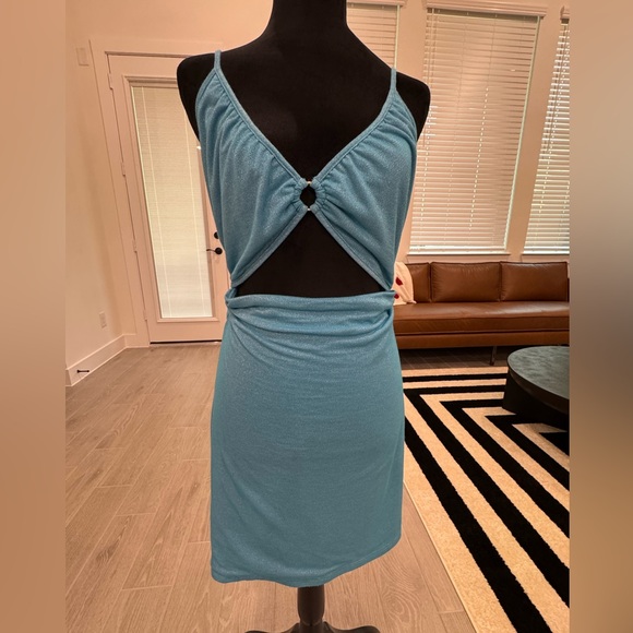 PRINCESS POLLY Danza Blue Shimmer Cut Out Mini Dress Size 10 VGUC - Picture 4 of 5